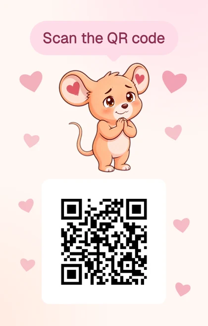 Back of the printed card: the mouse and the QR code that opens the invitation