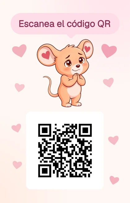 Reverso de la tarjeta impresa: el ratoncito y el código QR que abre la invitación