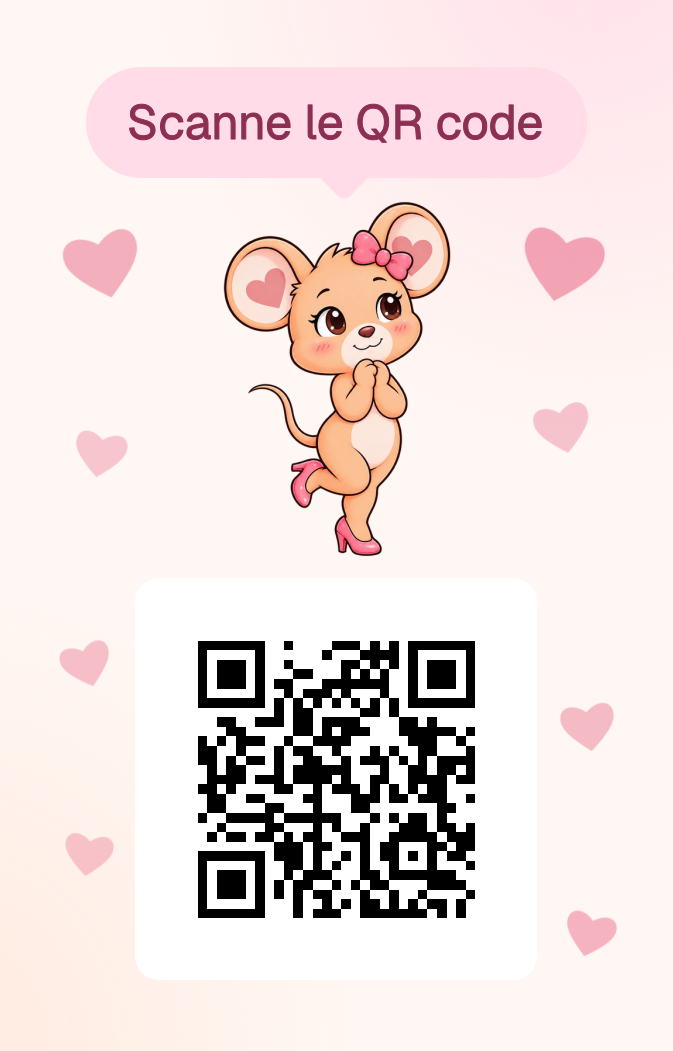 Verso de la carte imprimée : la souris et le QR code qui ouvre l'invitation