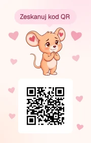 Tył kartki: mysz i kod QR