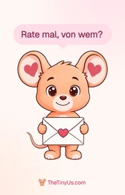 Vorderseite der Karte: die Maus mit einem Brief und einer Frage