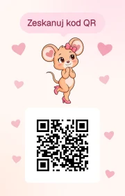 Tył kartki: mysz i kod QR