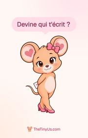 Recto de la carte : la souris avec une lettre et une question