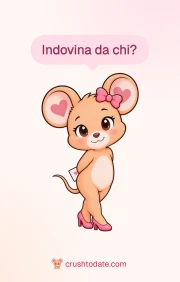 Fronte della cartolina: il topolino con una lettera e una domanda